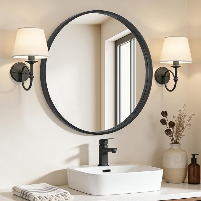 Black Round Mirror Wood Framed 28 inch Circle Wall Mirror for Bathroom Round Wall Mirror for Wall Decor, Vanity, Entryway Living Room
