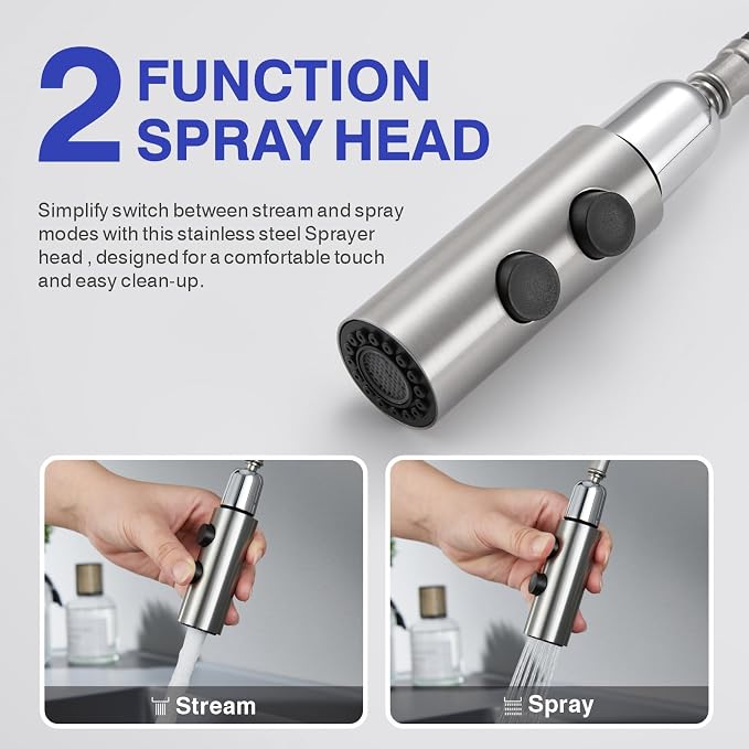 Bathroom Faucet with Sprayer, Brushed Nickel Single Hole with Pop-Up Drain | Kablle Single Handle Pull Out 1 or 3 Hole Laundry Bar Basin Faucet with Deck Plate, KBL-7002BN-CL