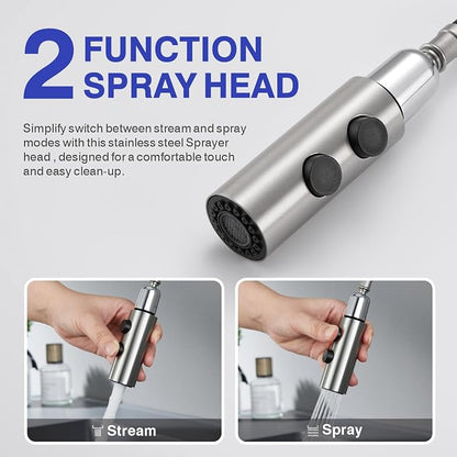 Bathroom Faucet with Sprayer, Brushed Nickel Single Hole with Pop-Up Drain | Kablle Single Handle Pull Out 1 or 3 Hole Laundry Bar Basin Faucet with Deck Plate, KBL-7002BN-CL