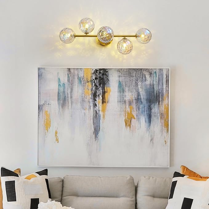 Gold Bathroom Vanity Light Fixtures: Modern Wall Scones With Stained Glass Shades - Globe Makeup Lighting Fixture over Mirror - Brass Ball Powder Room Vanities Lights for Bathroom Bulbs not Included