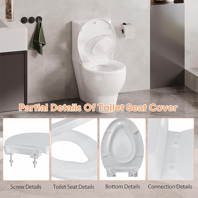 Round Toilet Seat with Toddler Seat Built-In, American Standard, Slow Close Lid, Quick Release Hinges, Non-Slip Bumpers, Easy Install & Clean, Never Loosens Design