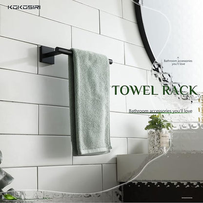 KOKOSIRI Towel Bar Matte Black Bathroom Hardware Hand Towel Rails Wall Mounted Kitchen Toilet Cabinet Paper Holder 2 Pack, Stainless Steel B3008BK-P2