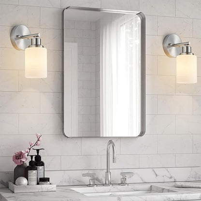 2-Pack 1-Light Vanity Lights, Brushed Nickel Bathroom Light Fixture with Textured Milky White Glass Shade, E26 Modern Vanity Lighting Fixture for Bathroom Wall Sconce