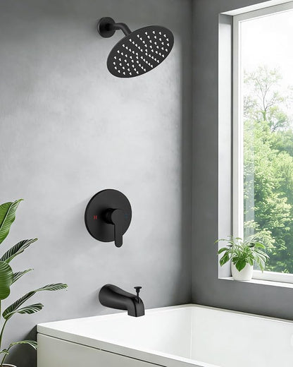 Airuida Shower Faucet Set with Tub Spout,8" Bathtub Faucet-Matte Black | Male Threads Rough-In Valve,Round Head Shower System,Tub and Shower Kit Set
