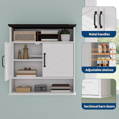 Bathroom Wall Cabinet - Medicine Cabinet with Barn Doors & Adjustable Shelf - 25x23.6x9 Inch Wall Cabinet for Bathroom, Kitchen, Laundry Room, Entryway
