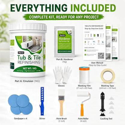 105 oz White Tub and Tile Paint, Semi-Gloss Refinishing Kit | Covers up to 180 Sq Ft with a Low Odor Formula. Ideal for Refinishing Tubs, Sinks, Tiles and Fiberglass.