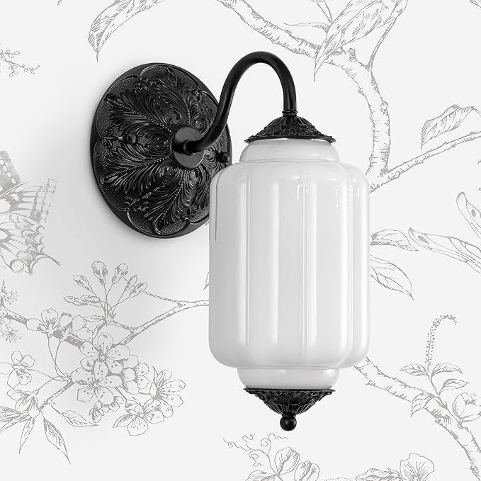 Vintage Gold Milk Glass Wall Sconce - Vintage White Shade & Brass Finish Base - Indoor Hardwired Wall Lighting Fixture for Living Room, Bedroom, Hallway, Entryway (Bulbs Included)- White