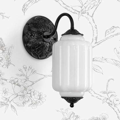Vintage Gold Milk Glass Wall Sconce - Vintage White Shade & Brass Finish Base - Indoor Hardwired Wall Lighting Fixture for Living Room, Bedroom, Hallway, Entryway (Bulbs Included)- White