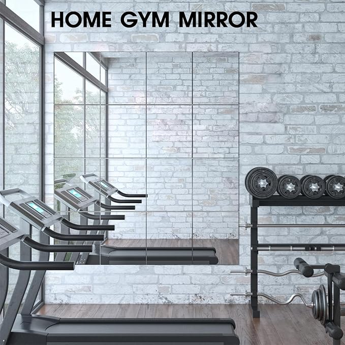 VASUHOME Glass Full Length Wall Mirror Tiles- 14x12 Inch- 8PCS Frameless Full Body Mirror for Home Gym, Bedroom, Living Room - Versatile Wall Mirror with Unrivaled Clarity
