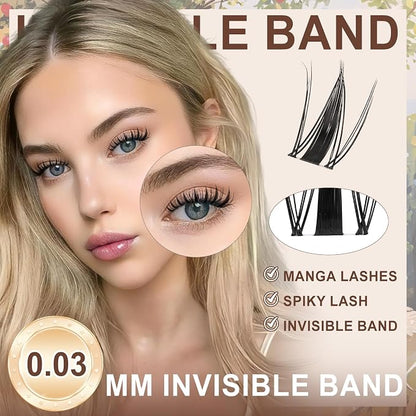 JMS&JMS Fairy Lash Clusters Kit Natural Cluster Lashes Invisible Band Manga Lashes with Lash Bond and Seal Eyelash Applictor Anime Lash Lash Extension Kit for Beginner (Fairy-8-18mix)