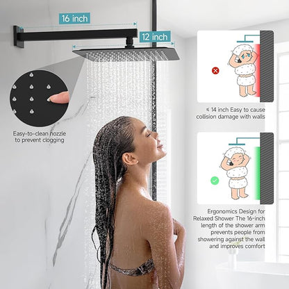 SR SUN RISE Shower System with Push Button Diverter, Wall Mounting Luxury 10 Inch Rain Shower Head with Handheld Spray, High Pressure Shower Faucet Combo Set with Rough-in Valve, Matte Black