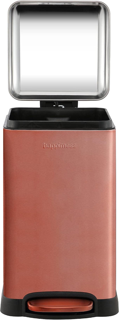 happimess Betty Retro Mini 3.2 Gal Step Trash Can, Rose Gold | Soft-Close Lid, Fingerprint Proof, Removable Liner, Stainless Steel, Hands-Free Pedal