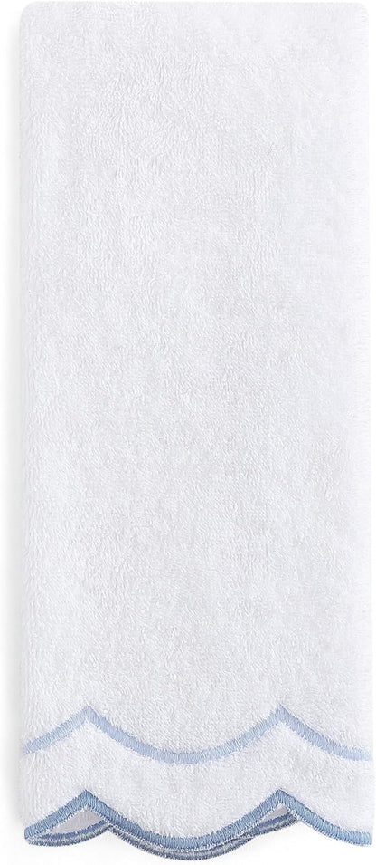 Peri Home 100% Cotton Hand Towel for Bathroom, Embroidered, Soft & Absorbent, 500 GSM, 1 Piece, 16" x 27", White with Blue Scallop | Bathroom, Embroidered, Soft & Absorbent