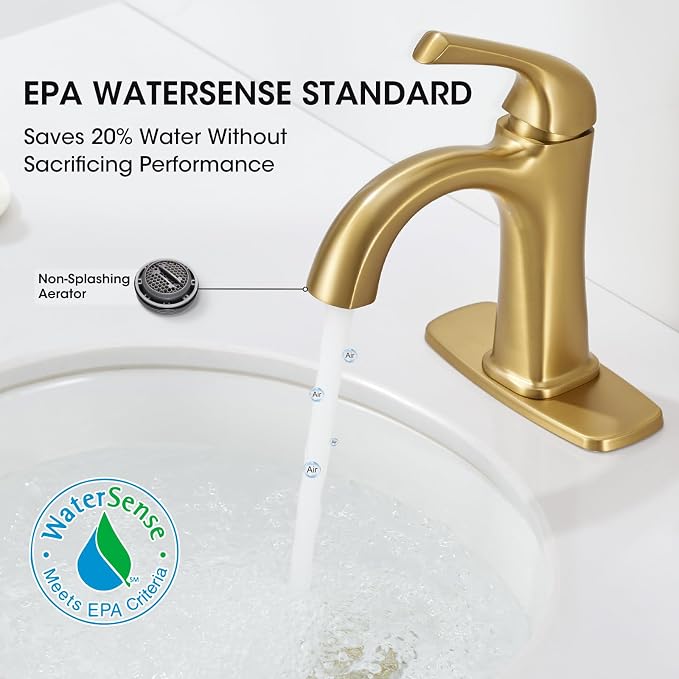 Brushed Gold Bathroom Faucet Single Hole Bathroom Faucet | Sink Faucet for Bathroom Vanity One Hole, with Pop Up Drain & Deckplate Farmhouse