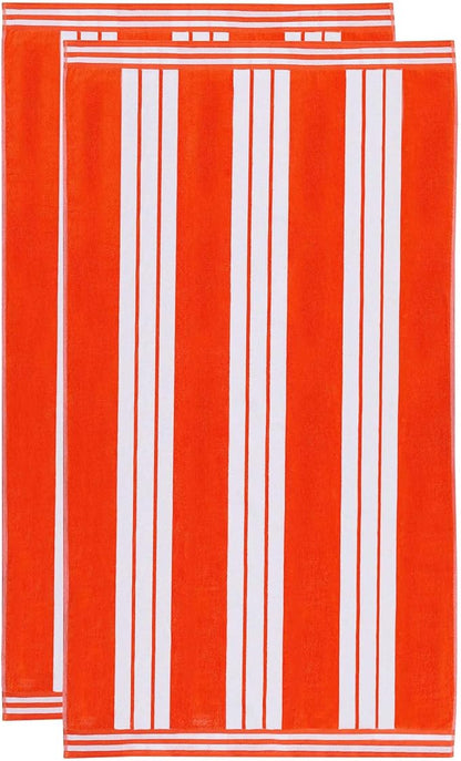 Superior Oversized Cotton Beach Towel Set of 2, Absorbent Towels for Bathroom, Beach, Pool, Swim, Adults, Kids, Vacation, Travel, Bath Sheet, Quick Dry Basics, Trip Essentials, Striped Decor, Coral
