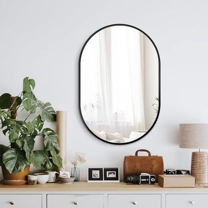 30x20 Black Oval Bathroom Mirror for Over Sink, Aluminum Frame | HD Reflection No Distortion, Aluminum Frame, Mounting Hardware for Vertical or Horizontal Mount