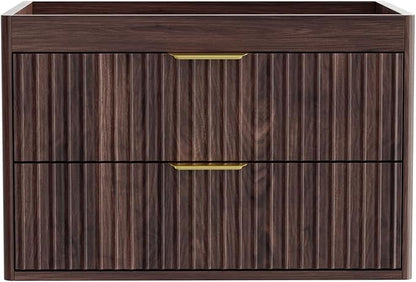 24 Inch Floating Bathroom Vanity Without Sink, Bathroom Wall Cabinet with 2 Fluted Drawers & Metal Handle, Wall Mounted Cabinet for Bathrooms (Brown, 24 inch, Without Sink)