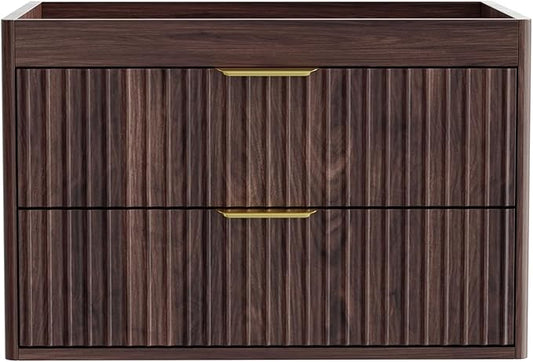24 Inch Floating Bathroom Vanity Without Sink, Bathroom Wall Cabinet with 2 Fluted Drawers & Metal Handle, Wall Mounted Cabinet for Bathrooms (Brown, 24 inch, Without Sink)