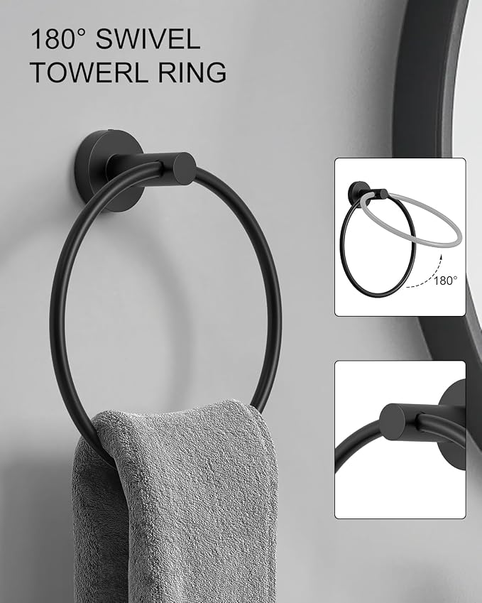 Matte Black Bathroom Hardware Accessories Set 12 Pieces 26" SUS 304 Stainless Steel Bath Towel Holder Bar Set Towel Rack Combination Wall Mounted for Kitchen, Laundry, Bedroom