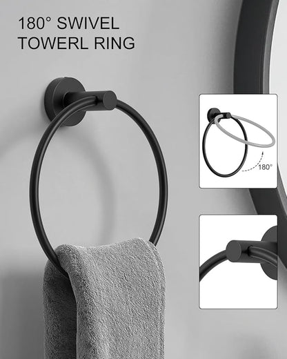Matte Black Bathroom Hardware Accessories Set 12 Pieces 26" SUS 304 Stainless Steel Bath Towel Holder Bar Set Towel Rack Combination Wall Mounted for Kitchen, Laundry, Bedroom