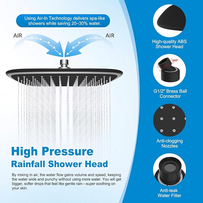 10" Rain Shower Head with Handheld/Extension Arm, Easy-Reach Holder, Chrome | High-Pressure Boosting Rainfall Showerhead with Metal Adjustable Extension Arm, 5-Spray Modes with Power Wash, Easy Install