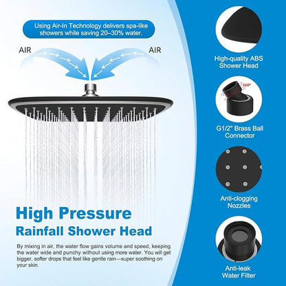10" Rain Shower Head with Handheld/Extension Arm, Easy-Reach Holder, Chrome | High-Pressure Boosting Rainfall Showerhead with Metal Adjustable Extension Arm, 5-Spray Modes with Power Wash, Easy Install