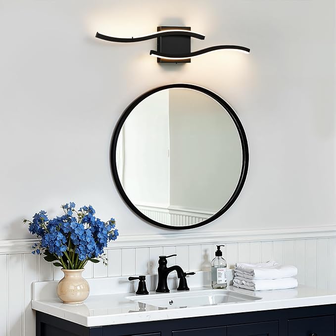 Bathroom Vanity Lights Over Mirror: 23.6 Inch 16W Black LED Bathroom Lighting Fixtures 5CCT Dimmable 2700-5000K Vanity Lighting Modern Bath Sconces Wall Light for Mirror Cabinets Bedroom Living Room