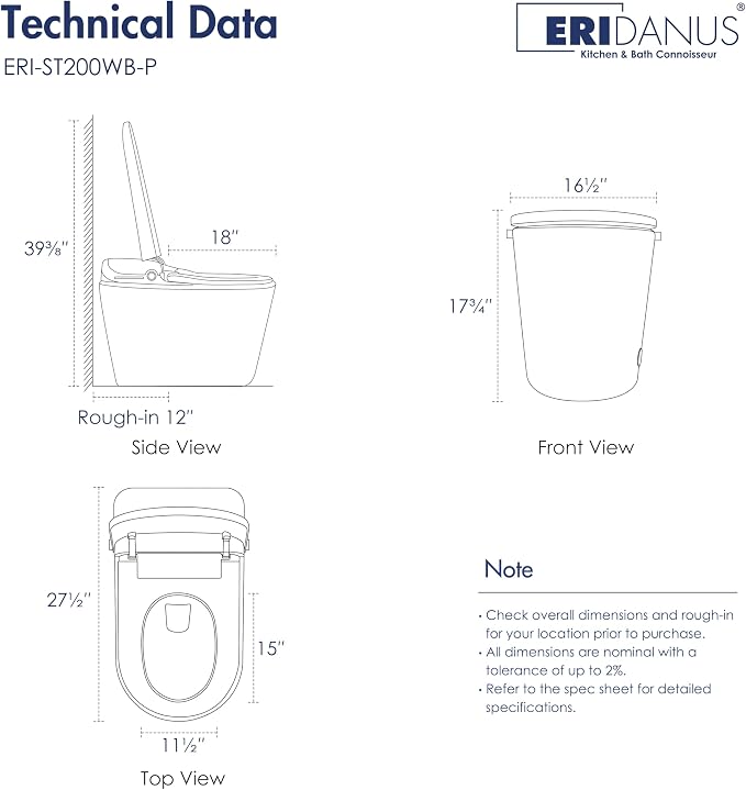 One Piece Smart Bidet Toilet, Auto Lid, Wash & Dry, White Black | Foot Sensor Flush, Heated Seat, Instant Warm Water, Adjustable Wash Settings, Self Cleaning Wand, Auto Flush, Pre Wet