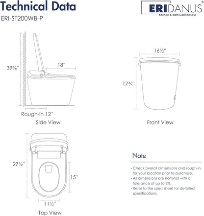 One Piece Smart Bidet Toilet, Auto Lid, Wash & Dry, White Black | Foot Sensor Flush, Heated Seat, Instant Warm Water, Adjustable Wash Settings, Self Cleaning Wand, Auto Flush, Pre Wet