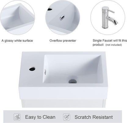 Malwee 18" Floating Bathroom Vanity with Sink, 18 Inch Single Sink Wall Mounted Bathroom Vanity, with 1 Door and White Resin Basin Top, Modern Bath Wall-Hung Storage Cabinet for Small Space (005-18)