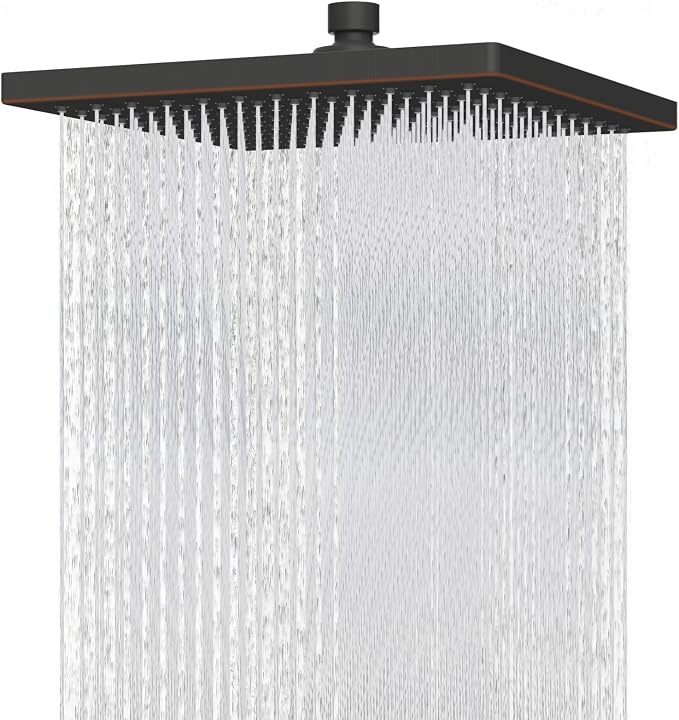 Hibbent cUPC Certified High Pressure 12'' Shower Head, Oil Rubbed Bronze | Thickness Metal Showerhead, Square Large Bathroom Rainfall Shower Head, Adjustable Brass Ball, Waterfall Full Body Coverage