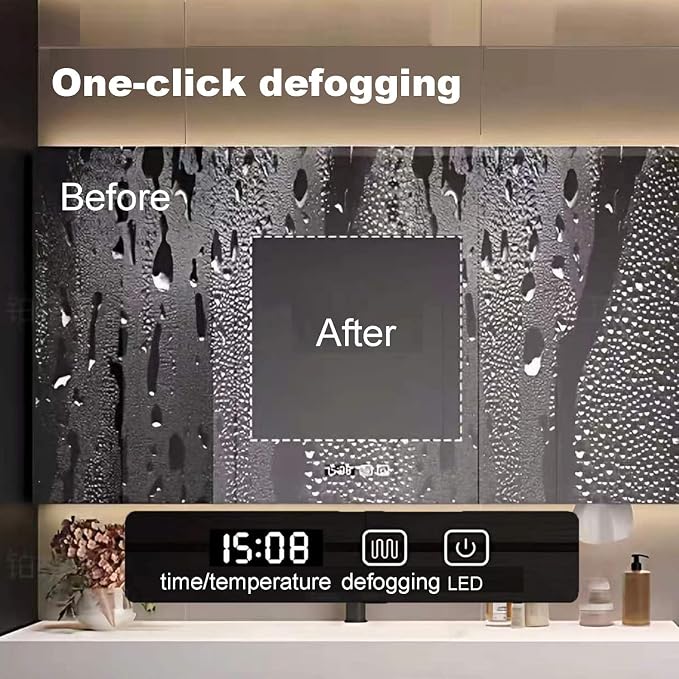 112" Bathroom Vanity with Sink, Modern Floating Bathroom Vanity, with Smart LED Defog Mirror, Plywood Storage Mirror Cabinet Soft Closing, Display Time, Fully Pre-Assembled with Dressing Table