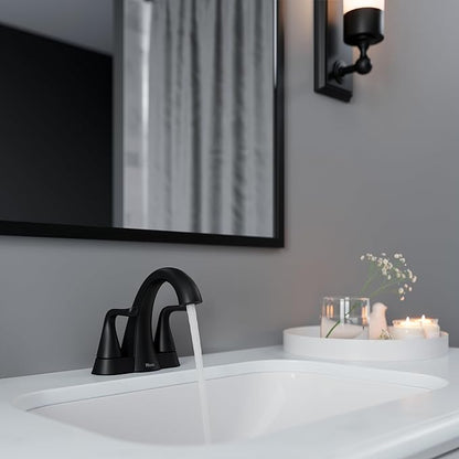 Pfister Willa Bathroom Sink Faucet, 4-Inch Centerset, 2-Handle, 3-Hole, NSF Certified, Spot Defense Matte Black Finish, LF048MALSDB