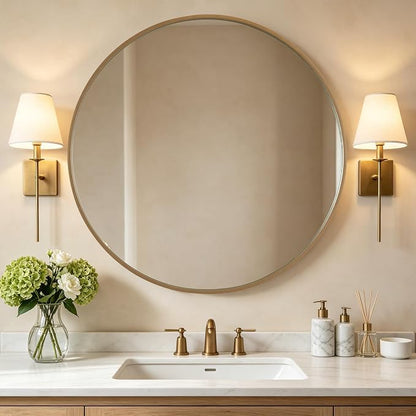 Round Wood Mirror, 40" Round Modern Decoration Large Circle Wall Mirror for Bathroom Living Room Bedroom Entryway, Honey