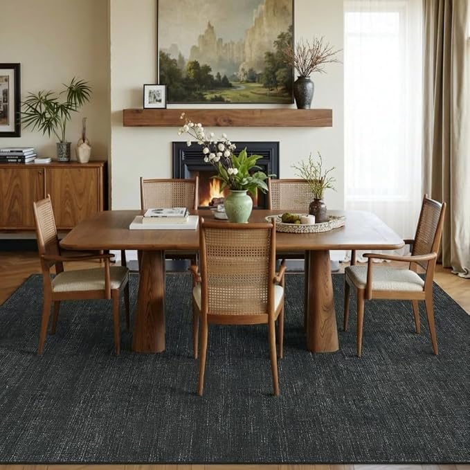 Garvee 10x13 Black Rug for Living Room Modern Solid Color Washable Rug | Non Slip Backing Non Shedding Stain Resistant Low Pile Ultra Soft Thin Foldable Rug for Bedroom Nursery Dining Room