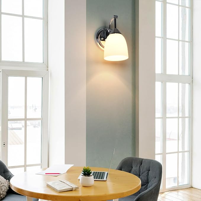 Traditional 1-Light Indoor Chrome Wall Sconce with Frosted Glass Bathroom Bedroom Hallway, 9.6" H x 5.5" W, Chrome