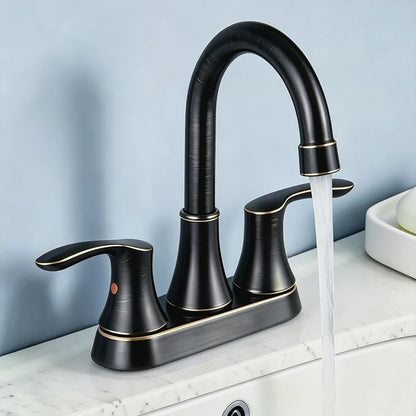 Friho 4 Inch Centerset Bathroom Faucet Oil Rubbed Bronze, 3 Hole Lead-Free 2-Handle RV Commercial Vanity Faucet with Drain Stopper & Supply Hoses