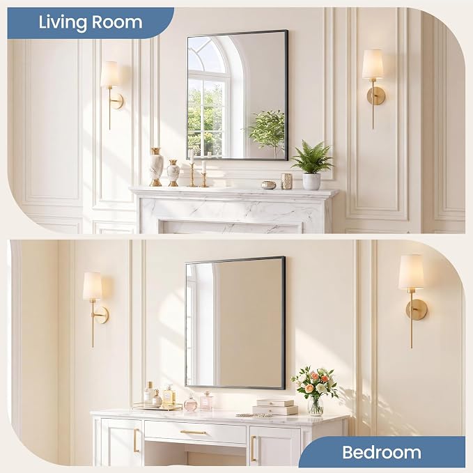 NEWBULIG Bathroom Wall Mirror, Vanity Mirror, 30x36 Inch | Rectangle Metal Frame, Tempered Glass, Over Sink Entryway, Living Room Hang, Anti-Rust, Black