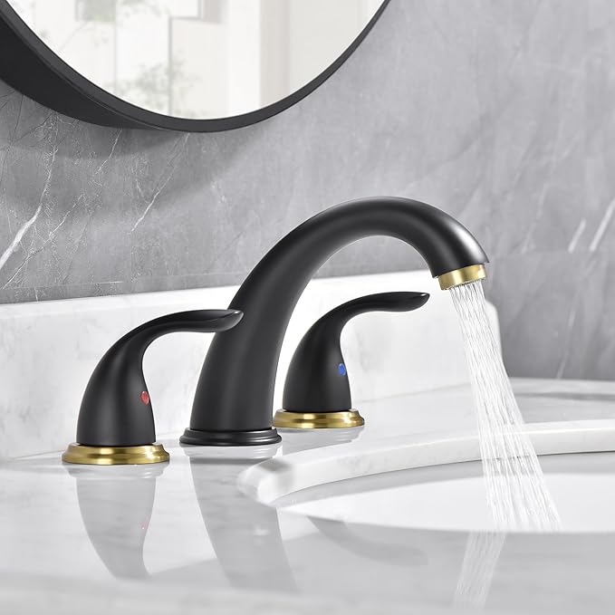 sumerain 8 Inch Widespread Bathroom Faucet 3 Hole Vanity Faucet SUS 304 Stainless Steel, Black&Gold