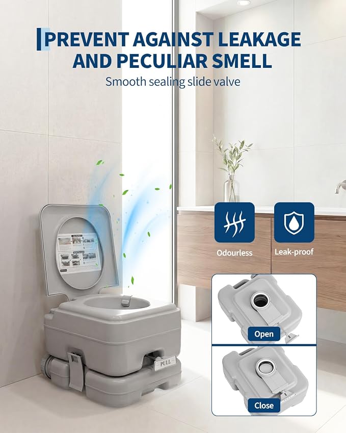 Garvee Portable Travel Toilet, T Outlet Water, RV Potty | 3.2 Gal Waste Water Tank & 3.2 Gal Flush Tank, Indoor Outdoor Push-Button Pressurized Flush Commode for Camping Boating