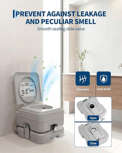 Garvee Portable Travel Toilet, T Outlet Water, RV Potty | 3.2 Gal Waste Water Tank & 3.2 Gal Flush Tank, Indoor Outdoor Push-Button Pressurized Flush Commode for Camping Boating