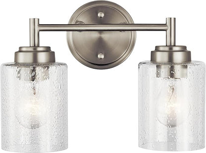 Kichler Winslow 12.75" Vanity Light in Brushed Nickel, 2-Light Transitional Bathroom Light with Clear Seeded Glass. (12.75" W x 9.25" H), 45885NI