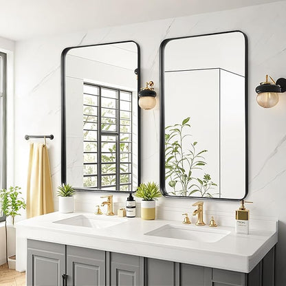 Fabuday Bathroom Mirror with Black Frame - 24x40 Inch Rectangle Wall Mounted Mirrors for Over Sink, Modern Farmhouse Style, Horizontal or Vertical Hanging, Matte Finish, Durable Construction