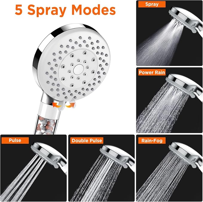 Filtered Shower Head with Handheld | High Pressure & Water Saving Shower Head, 5-Spray Modes for Bathroom & Spa Use | Easy Installation, Ideal for Families/Eco-Conscious Users (Silver)