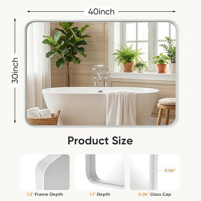 NEWBULIG 30"x40" White Wall Mirror, Bathroom Mirrors for Over Sink, Matte Metal Framed Vanity Decor Mirror with Tempered Glass, Entryway, Living Room, Bedroom