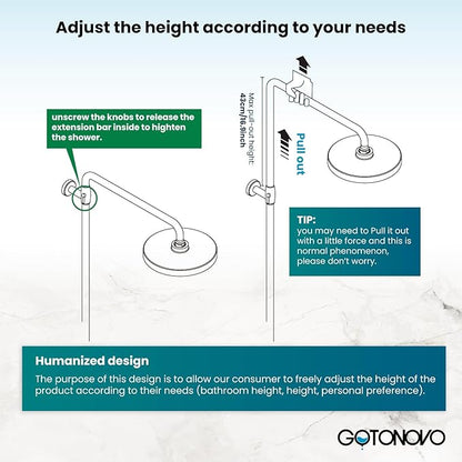 gotonovo Bathroom Exposed Shower Faucet Outdoor Shower System 8 Inch Rainfall Shower Head Set with Tub Spout and Handheld Spray Double Cross Handles Wall Mount without Shower Shelf Matte Black