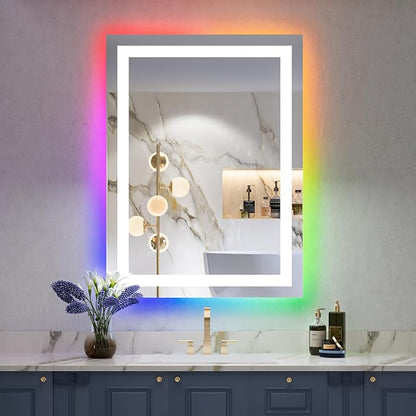 24x32 LED Bathroom Mirror with Lights, RGB Backlit Lighted Mirror | Backlit and Front Light, Anti-Fog, 3 Color Dimmable, Memory, Tempered Glass, IP54 Waterproof, UL Listed