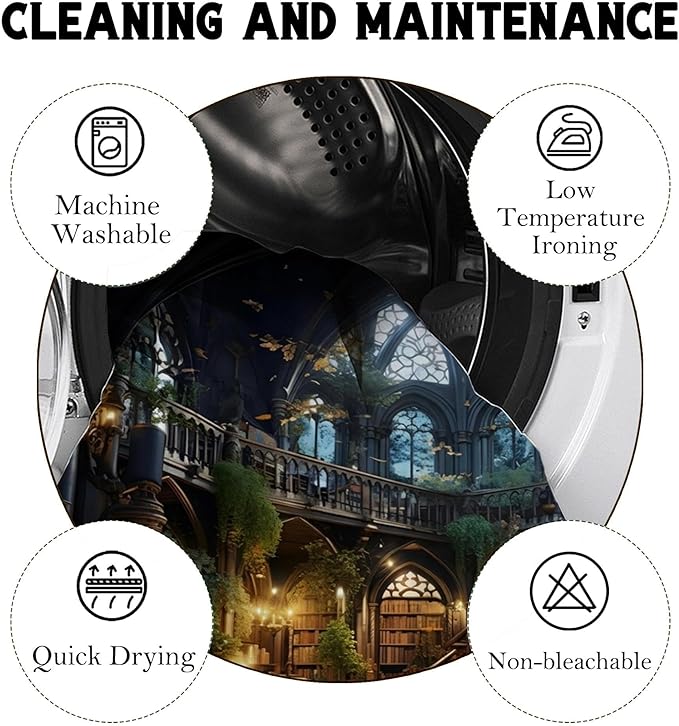 Gothic Library Bookself Shower Curtain,Witchy Dark Green Plant Aesthetics Shower Curtains Funny Waterproof Polyester,Medieval European Castle Architecture Bathroom Decor,72x72 Inch