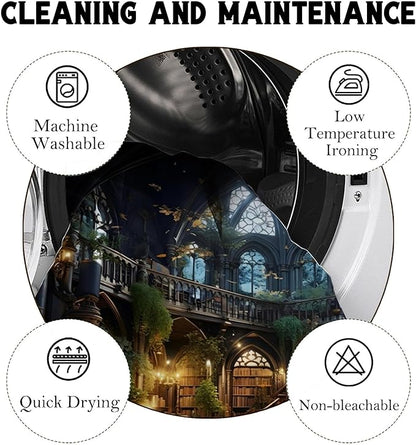 Gothic Library Bookself Shower Curtain,Witchy Dark Green Plant Aesthetics Shower Curtains Funny Waterproof Polyester,Medieval European Castle Architecture Bathroom Decor,72x72 Inch