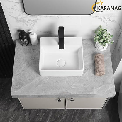 Small Vessel Sink 13"x11" Wall Mount Bathroom Sink Rectangular White Porcelain Ceramic Mini Floating Tiny Bathroom Wall Mounted RV Sink